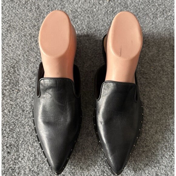 SCHUTZ Shoes - Schutz Black Studded Leather Mule Flats Pointed Toe Slip-On Women's US 8B